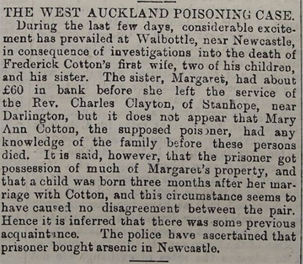 Image of The Mary Ann Cotton & The West Aukland Poisoning Case press article
